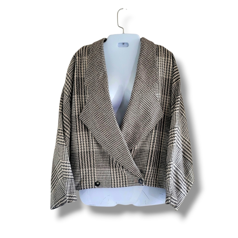 Michii Moon for Sanyo | VTG Cream/Black Plaid Crop Oversized Boxy Jacket